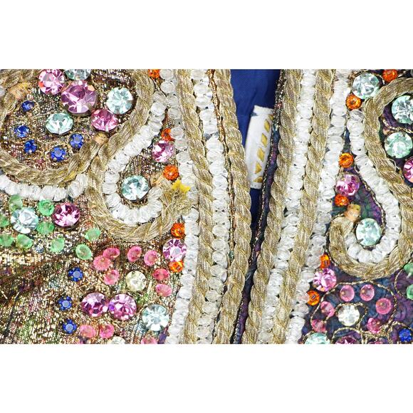 60s Vintage Pat Sandler Gold Metallic Beaded Dress M - Picture 11 of 16